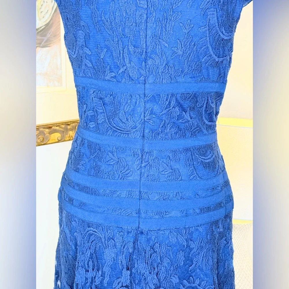Adrianna Papell Blue Lace Fit & Flare Dress Size 8 Cocktail Party Wedding - Picture 13 of 16